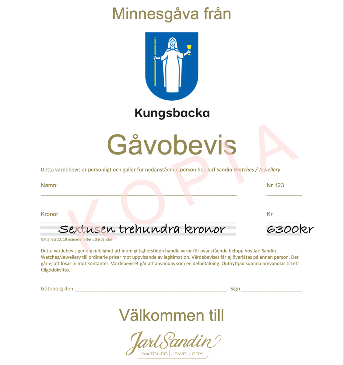 Gåvobevis KBA_6300kr